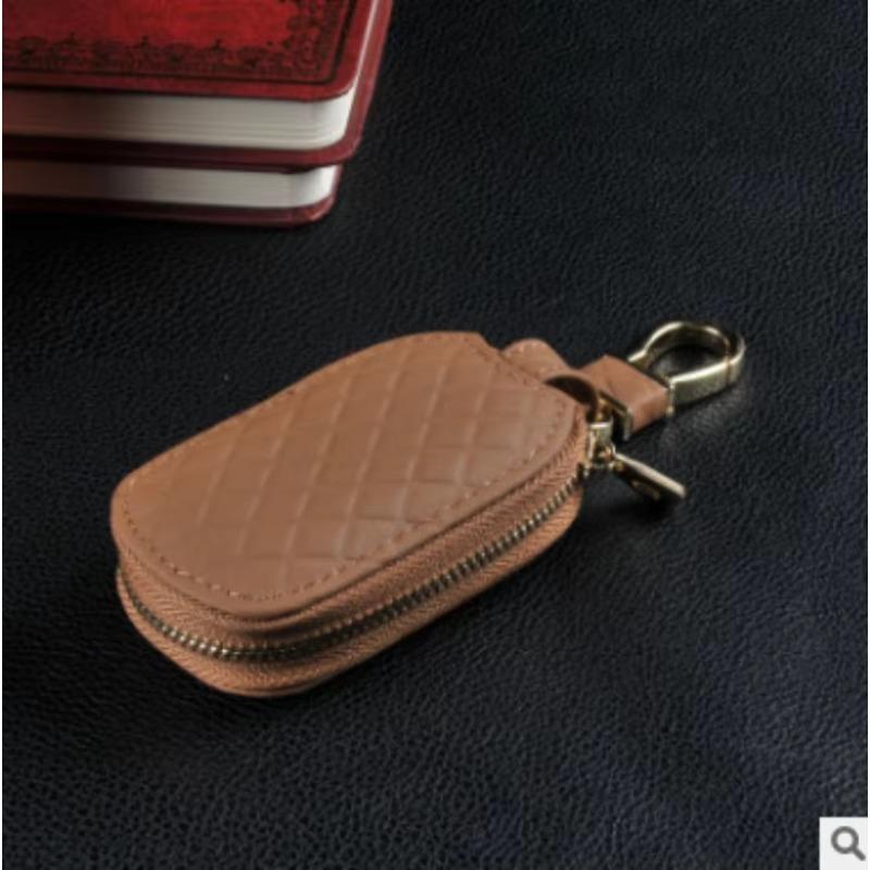 Car Keychain Covers Men Key Holder Genuine Leather Car Key Wallets Housekeeper Keys Organizer Zipper Case Bag Pouch