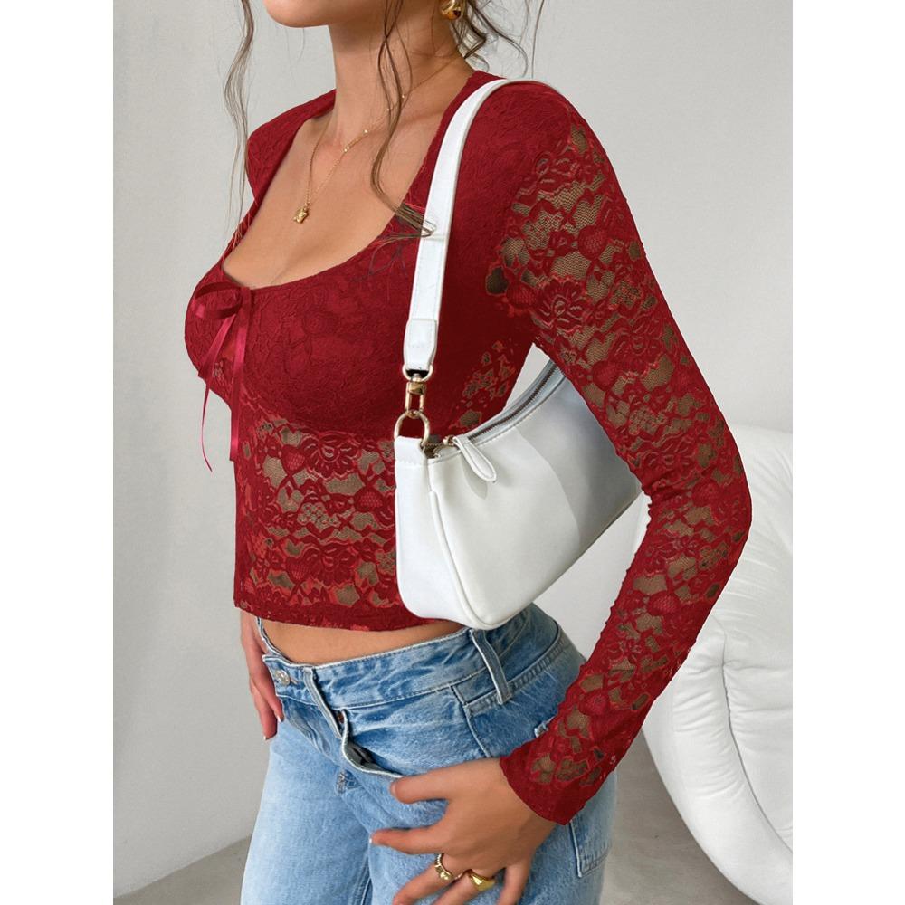 Женские топы весна-лето новая сексуальная ветровая рубашка тонкая ажурная футболка с длинными рукавами кружевная рубашка блузка