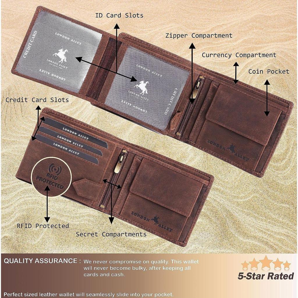 LONDON ALLEY Винтажный коричневый мужской кожаный кошелек Elk.