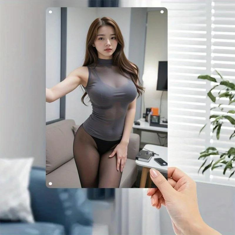 Ретро жестяная табличка Декор стены 2D плоская металлическая табличка - Элегантный женский силуэт с шикарным нарядом Dura