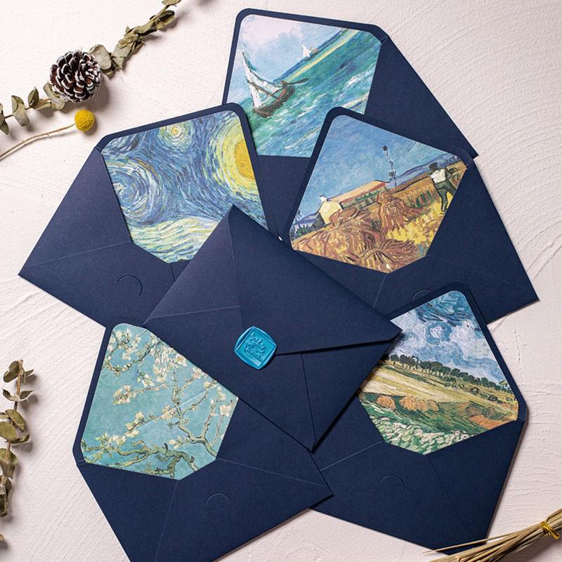 Van Gogh Blue Romantic Lined Envelope with Gold Logo Stamping for Invitations and Postcards