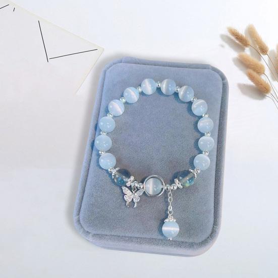 Women Bracelet Imitation Opal Butterfly Pendant Smooth Elastic Band Regular Fit Lady Birthday Gift Exquisite Lightweight Wrist Bracelet Jewelry AVE