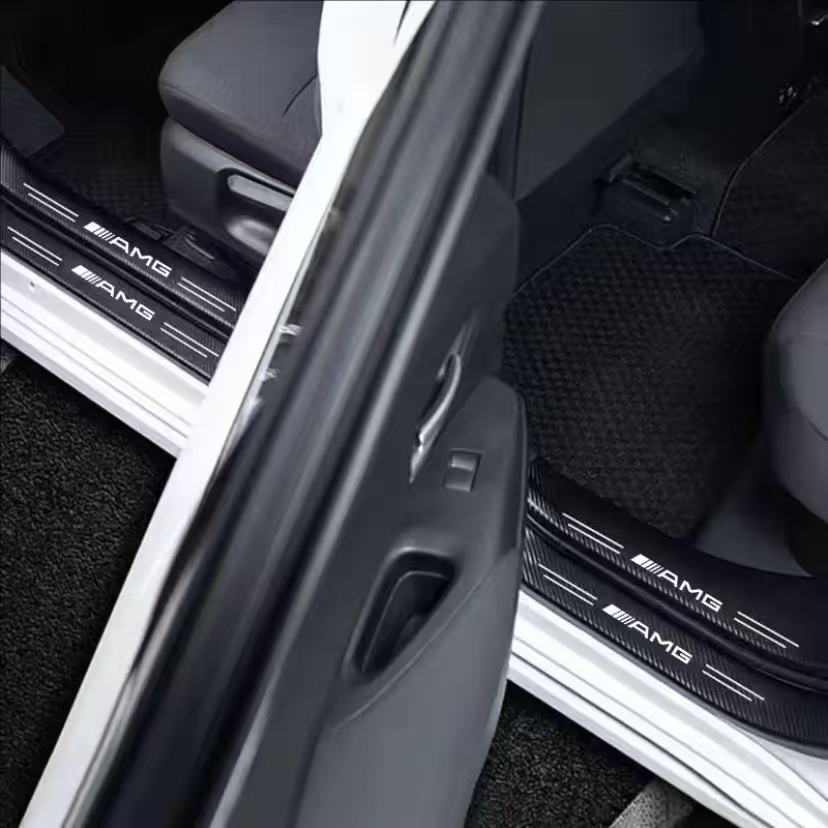 1/4/5Pcs Car Door Sill Scuff Plate Decor Carbon Fiber Stickers For Mercedes O8 AMG A B C E G CLA GLA W211 W214 W205 W203W204 YT8