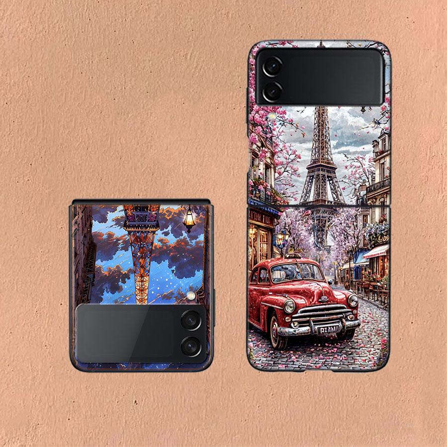 Eiffel Tower Art Phone Case For Samsung Z Flip 6 7 5G Galaxy Z Flip 5 4 3 5G Cases Shockproof Hard Cover TPU