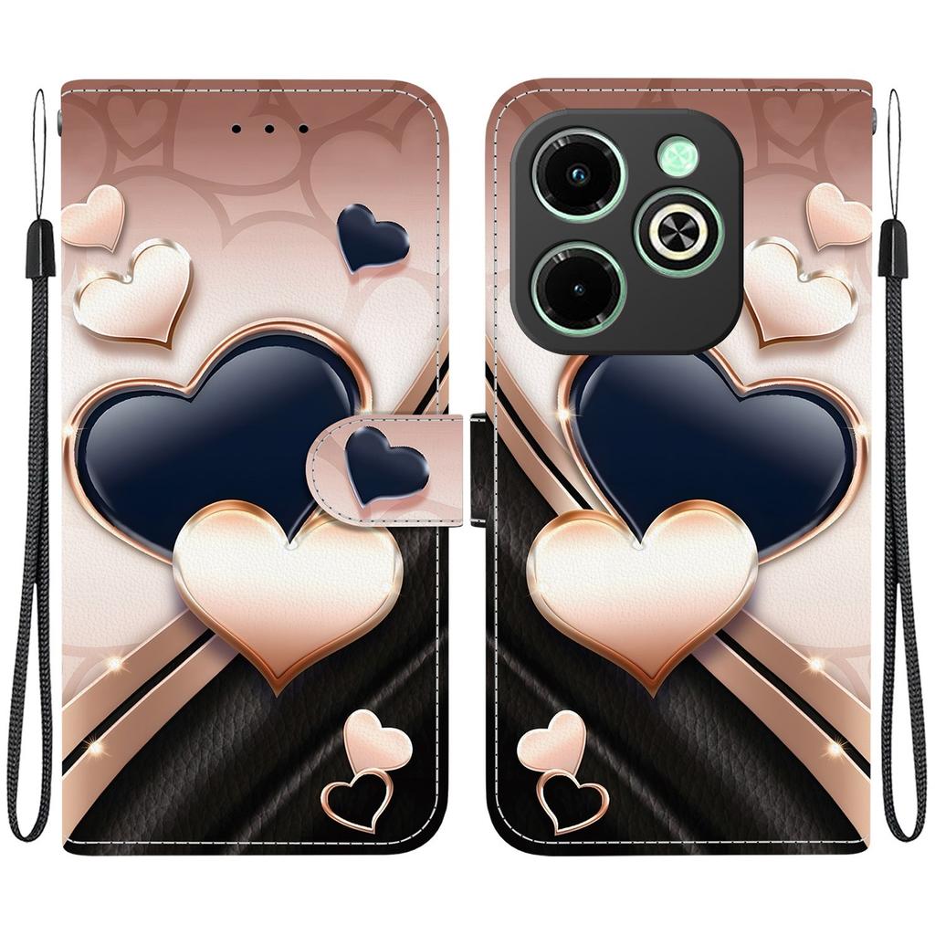 Handmade PU Leather Flip Case for Infinix Hot 40i (X6528B) Anti-Slip Shockproof Cover with Wrist Strap & Heart/Rose Cat Designs