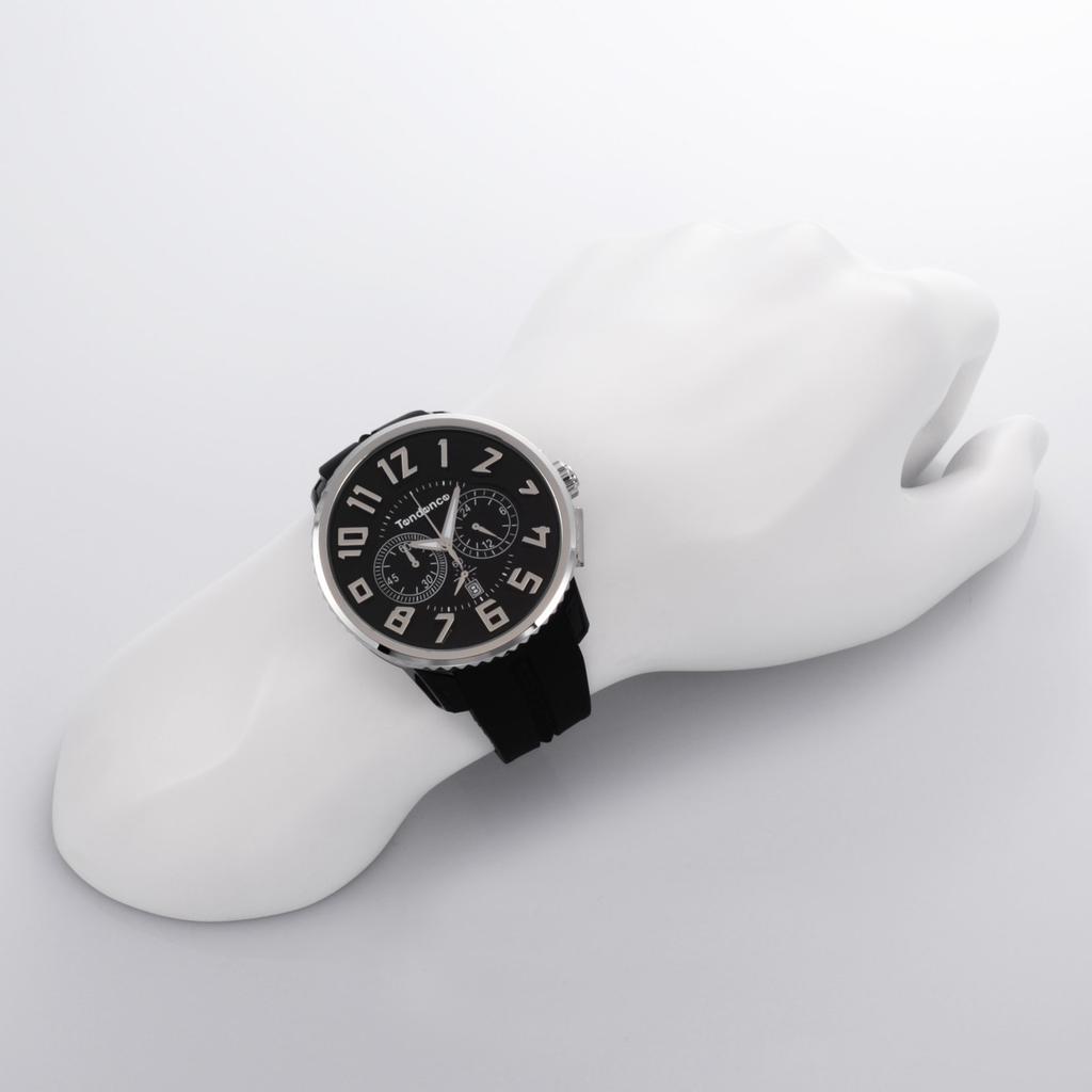 TENDENCE Gulliver Round Chronograph black dial stainless steel mineral glass quartz 51MM Watch TG046013 men's