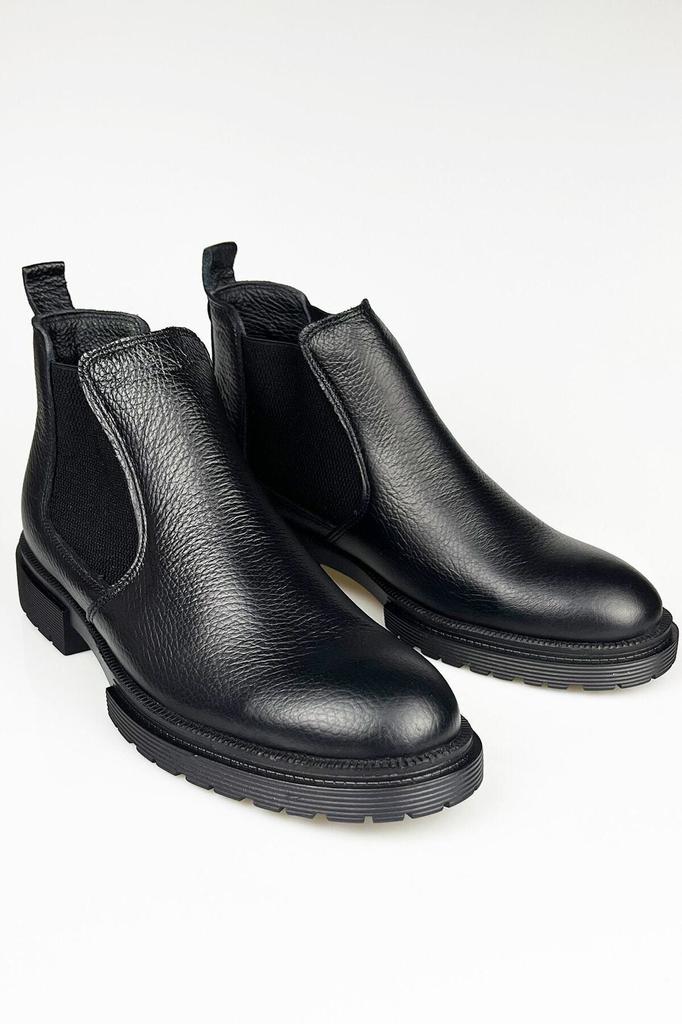 Men's Fashion Genuine Leather Thin Heeled Boots Bootie Black Winter Chelsea Boots Shoes