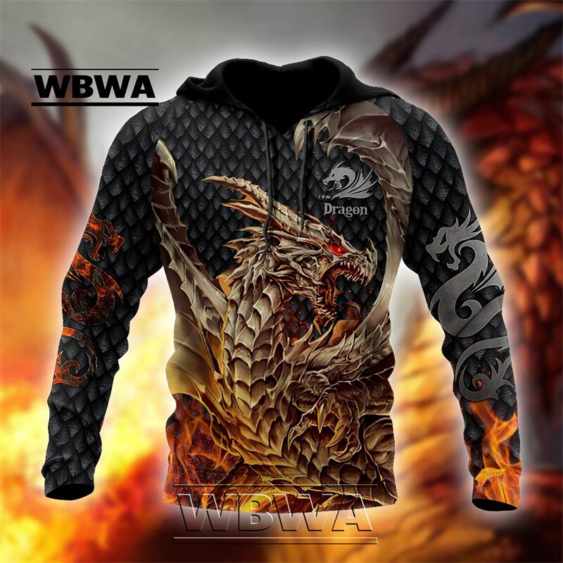 Spring Autumn Dragon And Tiger Tattoos 3D Print Unisex Deluxe Hoodie Men Sweatshirt Streetwear Pullover Casual Jacket Tracksuit