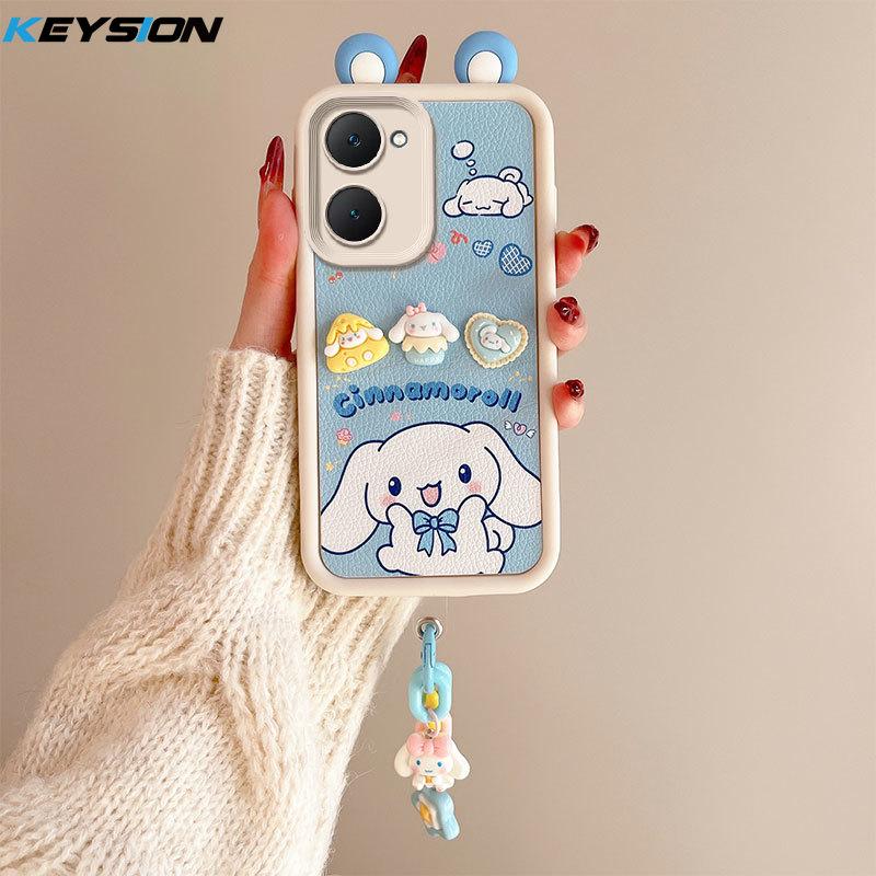 KEYSION Милый чехол с 3D-мультяшным изображением уха для VIVO Y03 Y03t с браслетом, мягкий силиконовый противоударный чехол для телефона VIVO Y18 Y28s 5G
