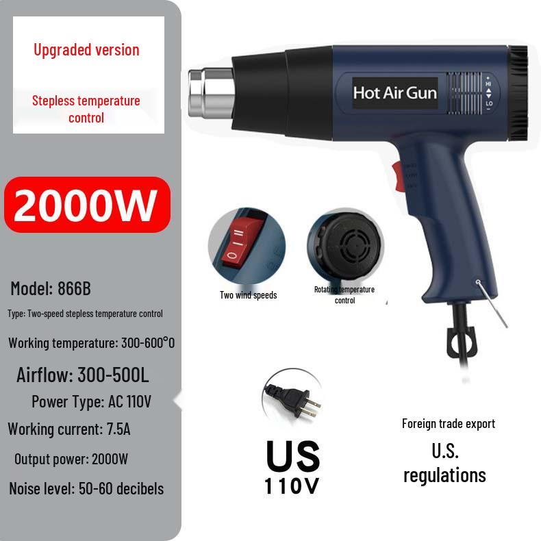 Высокомощный термофен с двойным напряжением: Ручной 110 В США и 220 В ЕС для сушки, запекания пленки и термоусадочных работ