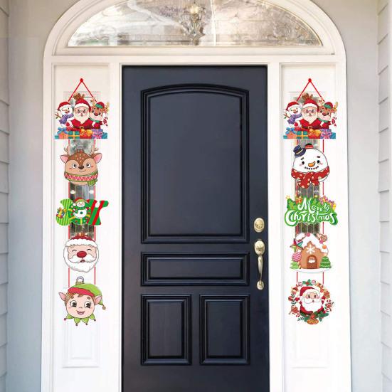 1 Pair Christmas Door Decoration Merry Christmas Hanging Sign Cartoon Santa Claus Snowman Holiday Decor for Home Wall Front Door