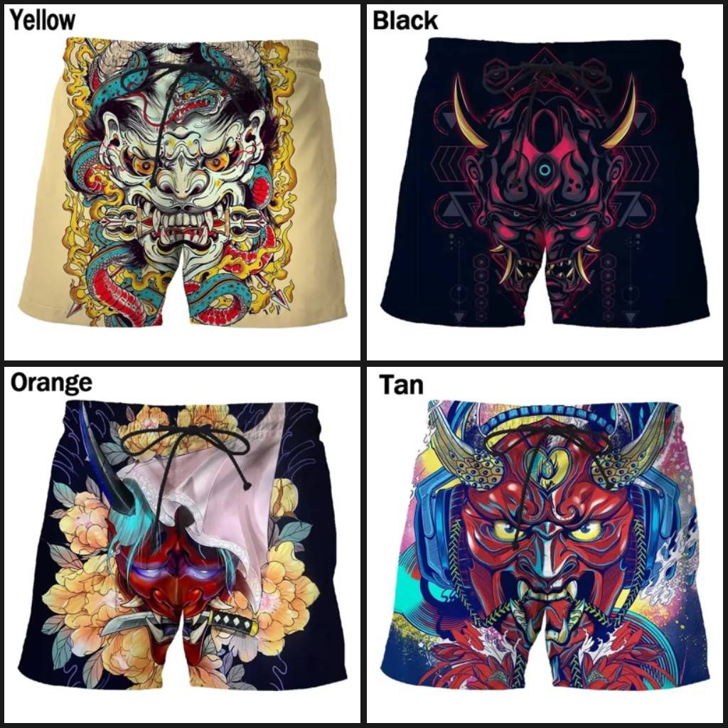 Print Shorts Japan Japanese Samurai Ghost Devil Demon Dark Training Muay Thai Kickboxing Boxing MMA Unisex Gym Fitness Workout Quick Dry Elastic Waist