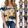 Women's Summer Fashion Casual Print V Neck Short Sleeve Top Blouse