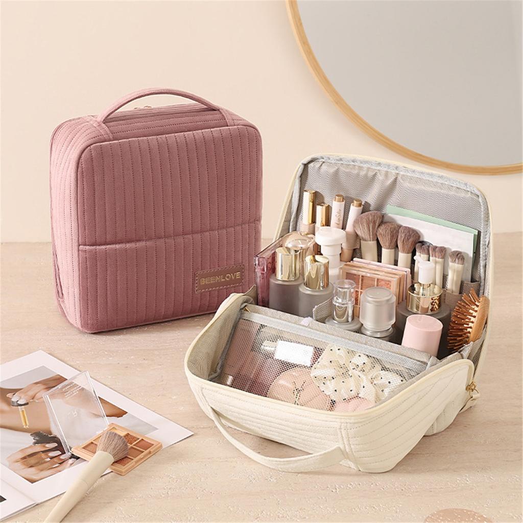 Standing-style Makeup Box, Large-capacity Portable Cosmetics Storage Box, Travel Makeup Bag, Ladies' Portable Cosmetics Box With Handle