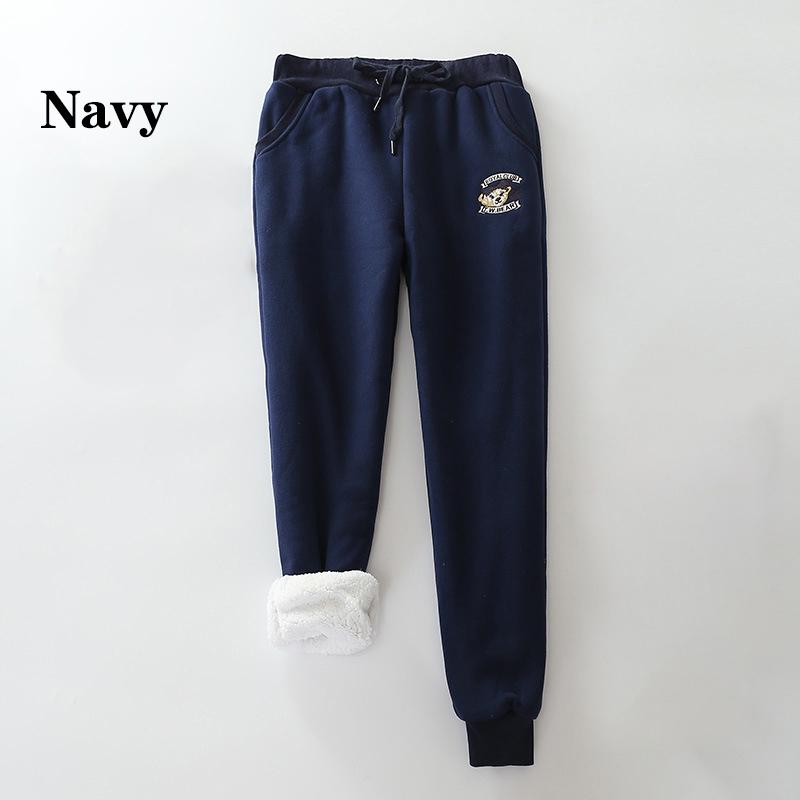 Women Black Grey Plus Size Sweatpants Winter Embroidery Casual Pants Fleece Lined Velvet Warm