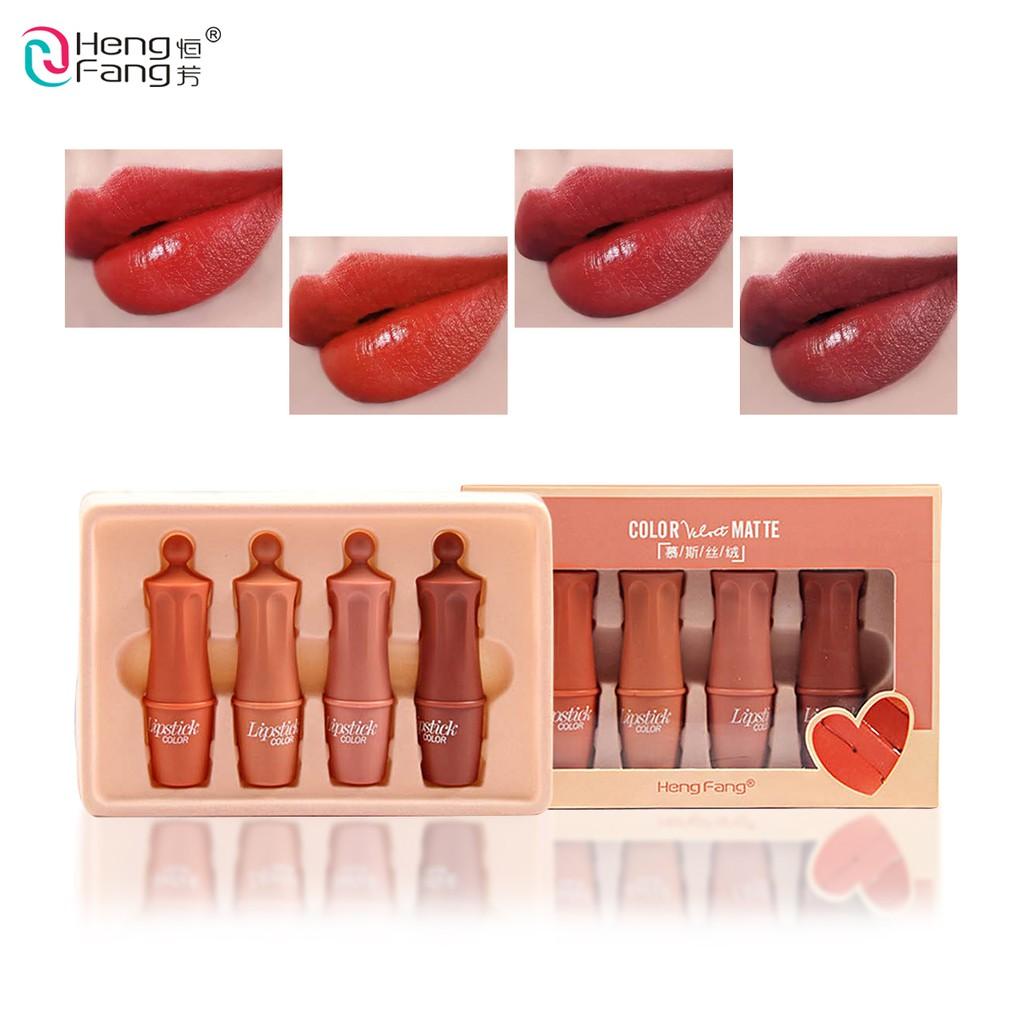 HengFang Velvet Matte Lipstick Set Не легко выцветает Косметика для макияжа губ 3,5gx4