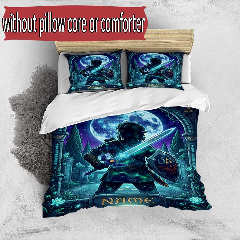 3pcs Duvet Cover Set (1*Duvet Cover + 2*Pillowcase, Without Core), Custom Name The Legend Of Zelda Pattern Bedding Set, Home Bedroom Decor Gift