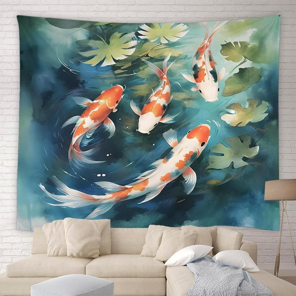 Boho Ocean Fish Koi Fish Art Design Tapestry Room Decoration Home Decor Bedroom Wall Hanging Fabric
