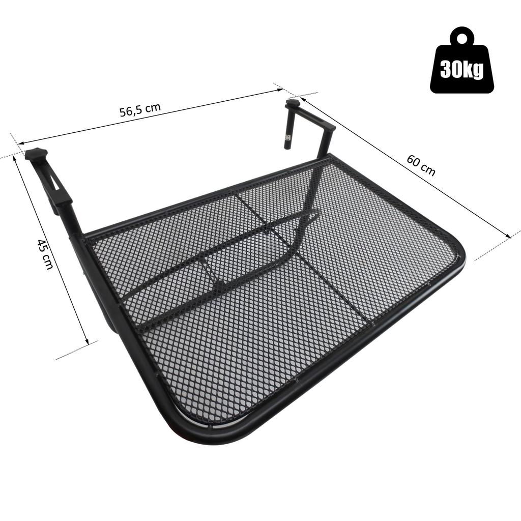 Balcony Hanging Table, 3-Way Height Adjustable, Weatherproof Metal Hanging Table, Side Table for Balcony Railings, Terrace Railing Table
