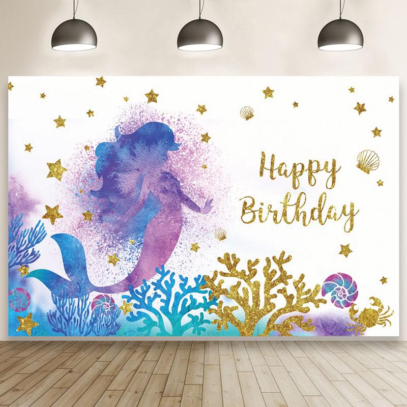 Русалка с днем ​​рождения фон баннер фон дети виниловые украшения