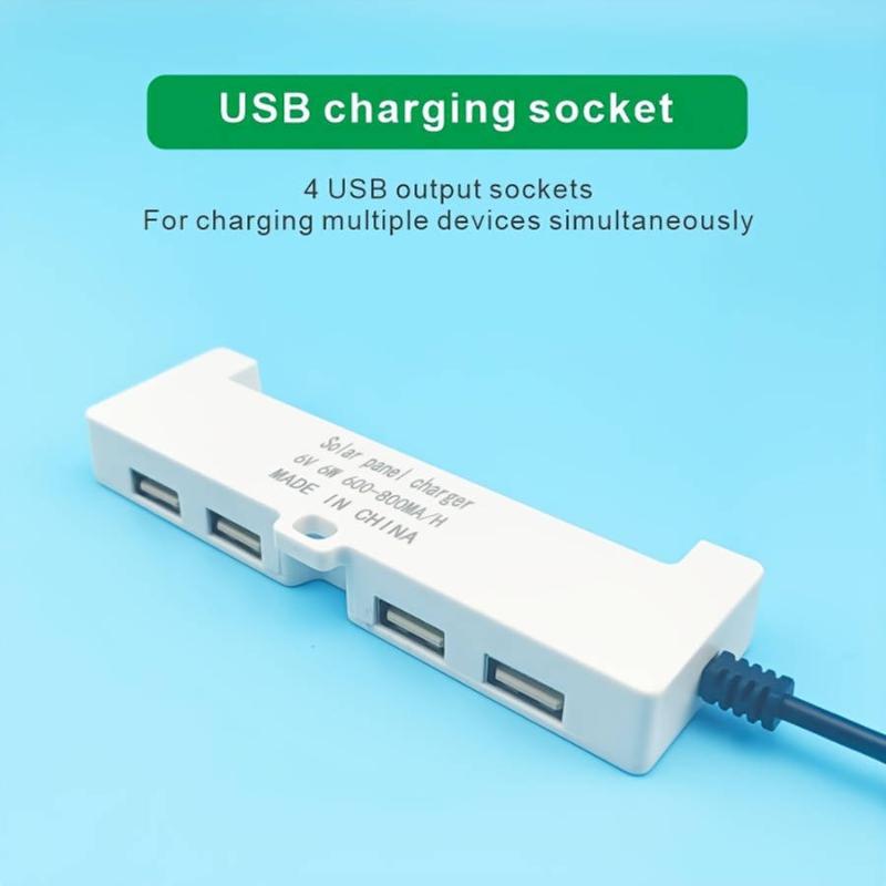 Солнечная панель для зарядки с 4 USB-портами, поддерживает быструю зарядку, подходит для кемпинга на природе и зарядки мобильных телефонов.