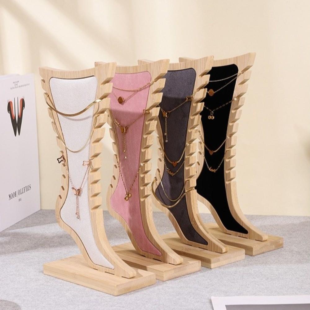 Foot Shaped Velvet Wooden Board Holder Creative Jewelry Hanging Stand Home Ornaments