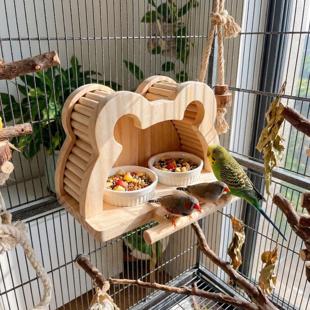 Splash-proof Bird Feeding Station Large Capacity Bird Perch Play Toy Food Dispensers Aviary Use