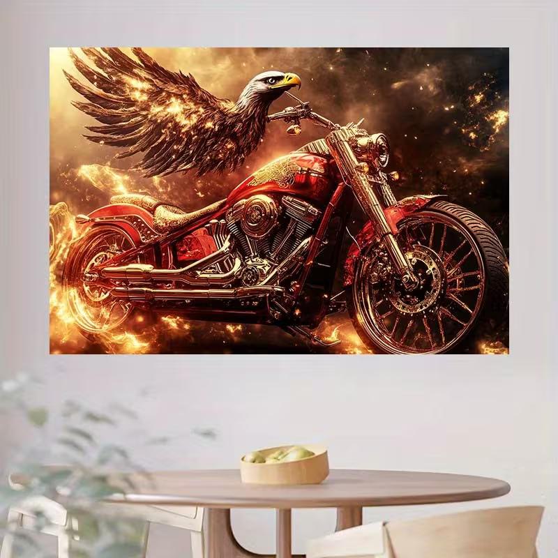 2D Fire Eagle & Motorcycle Backdrop, Cool Biker Themed Photography Background