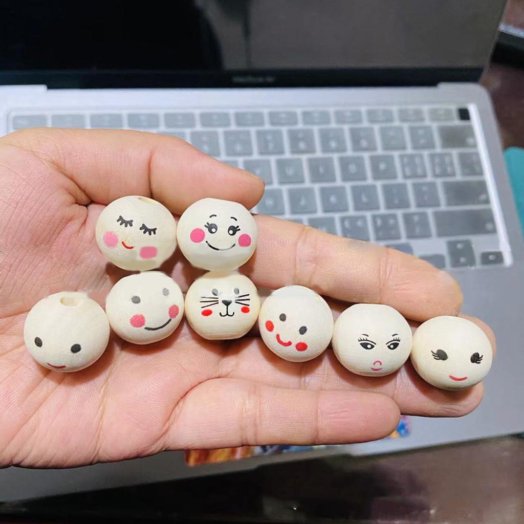 100 Pcs Wooden Beads 20mm Natural Wood Beads Wooden Ball with Face for DIY Jewellery Bracelet Necklace Craft Decoration