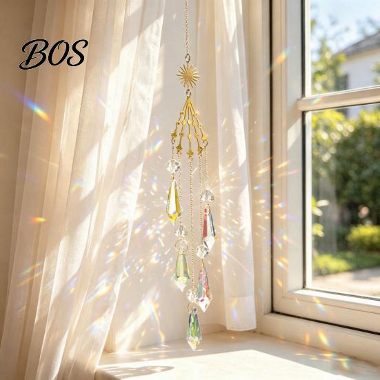 Crystal Garden Ornament Suncatcher, Rainbow Maker Prism Hanging Wind Chime, Pendant Chime for Window, Balcony, Garden, Patio Indoor Outdoor Home Decor