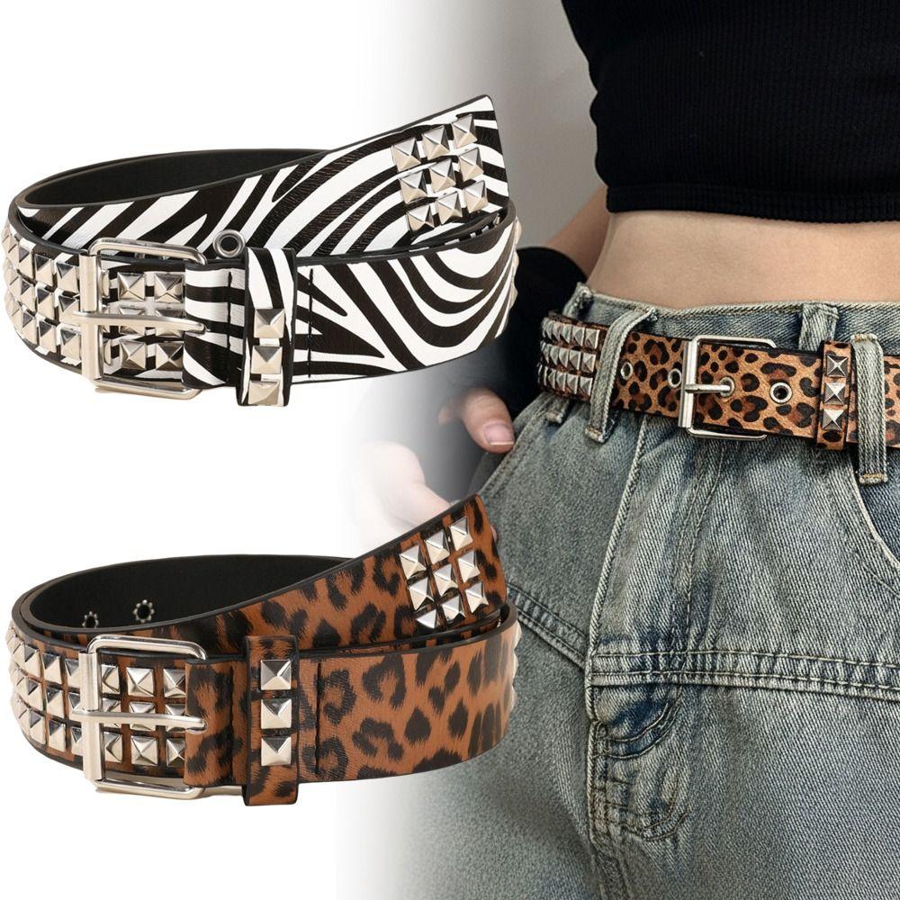 Leopard Print Heavy Metal Belt Punk Women's Belts Trend Jeans Belt Fashion Decoration