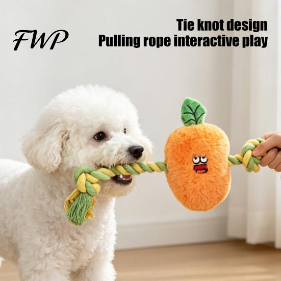 Soft Plush Dog Toy Stuffed Vegetable Toy, Interactive Squeaky Chew Carrot Eggplant Green Pepper with Rope Arm for Tug-of-war, Small to Medium Dogs