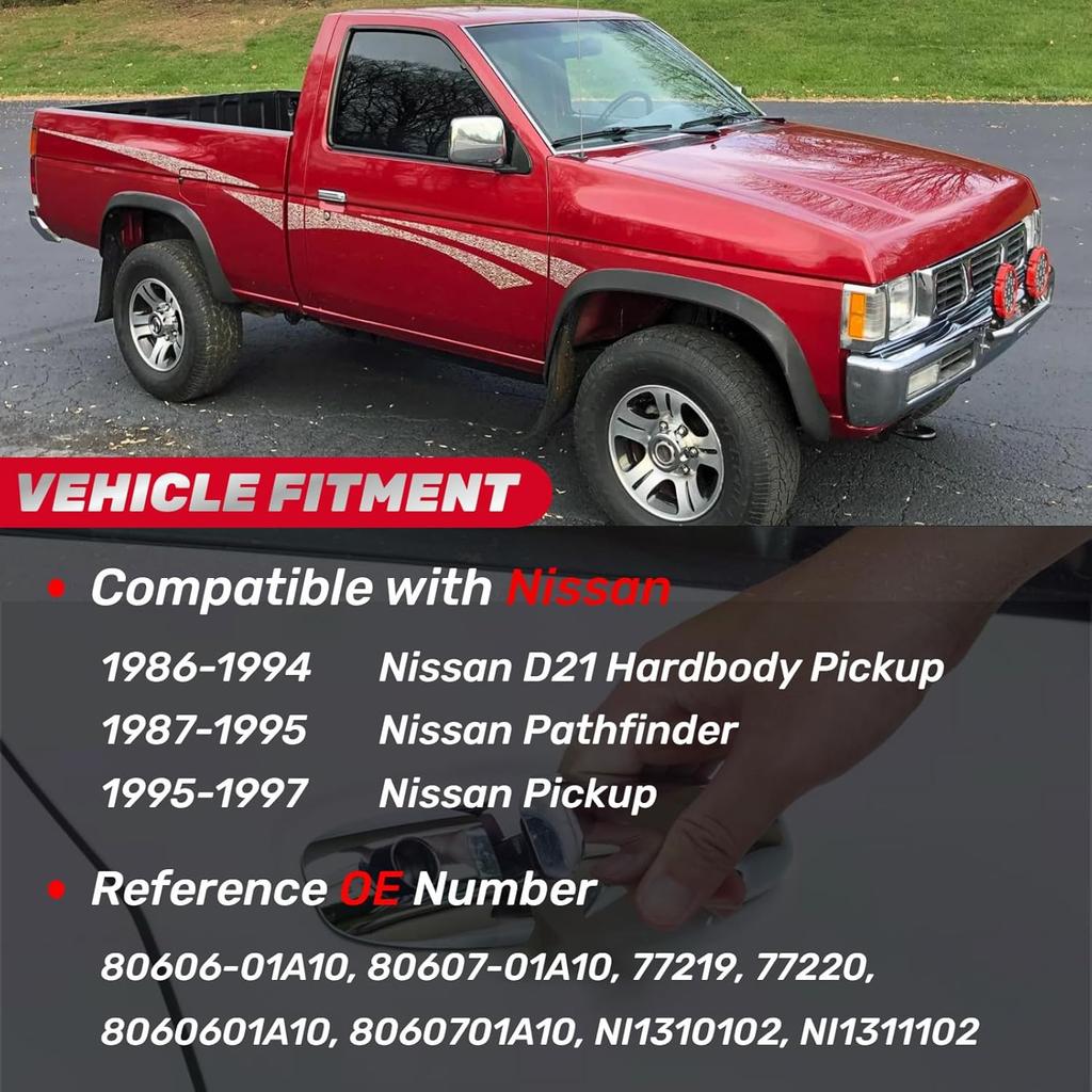 Наружная дверная ручка Передняя Левая Водителя Правая Пассажира Для 1986-1994 Nissan D21, 1987-95 Nissan Pathfinder, 1995 1996 1997 Nissan Pickup, Заменяет