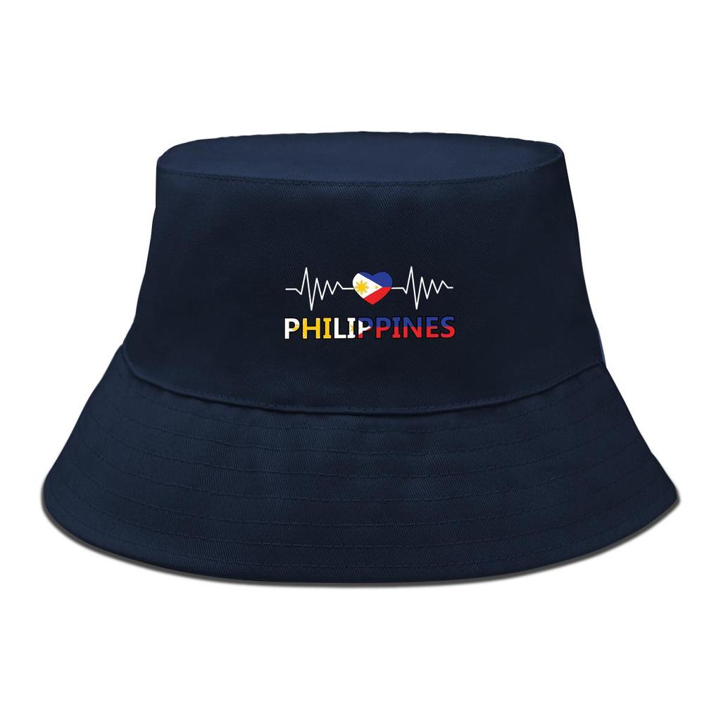 Bucket Hat With Heart Waves Philippine Flag Print , Patriotic Women's Hat Casual Candy Color Fit Beach Hat