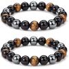 WFJ Black Obsidian Hematite Triple Protection Bracelets Set - Tiger Eye Beaded Natural Stone Bracelet for Men Women Gemstone (10MM)