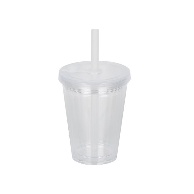 360ml Creative Thick Straw Bubble Tea Cup DIY Silicone Stopper Double-Layer Plastic Covered Round American Style Coffee Cup