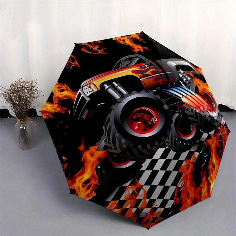 1pc Monster Truck, Flames Themed High-quality Umbrella,Automatic Opening and Closing Umbrella,Multi-functional Umbrella G0811261
