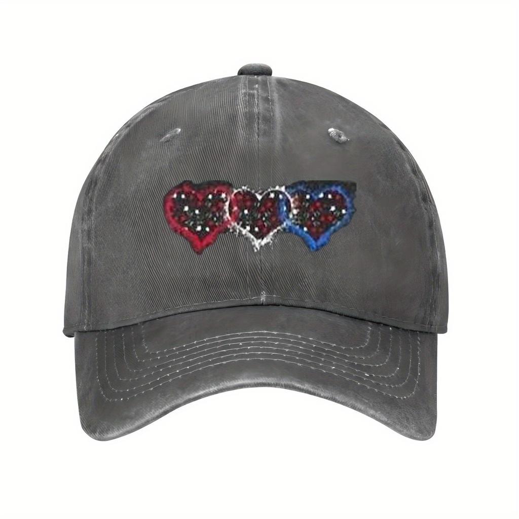 Red White and Blue Three Hearts Baseball Cap Unisex Distressed Cotton Casual Adjustable Summer Hat