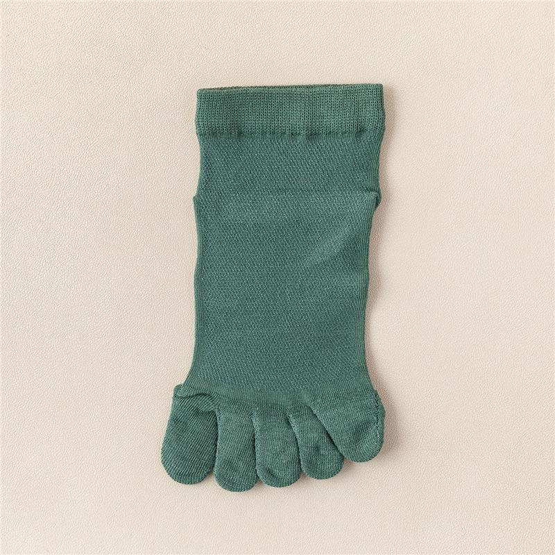 Women's Combed Cotton Five-Finger Socks, Breathable Mesh, Split Toe, Sports, Moisture-Wicking, Japanese Style, Mid-Tube for Summer & Autumn.
