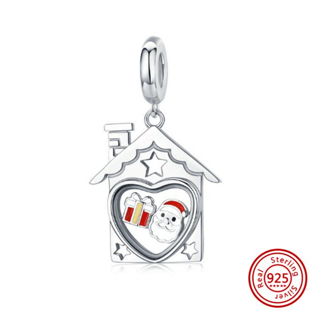 925 Silver Heart Christmas Hat Socks House Tree Apple Ice Crystal Snow Winter Beads Fit Original Charms Bracelet Jewelry