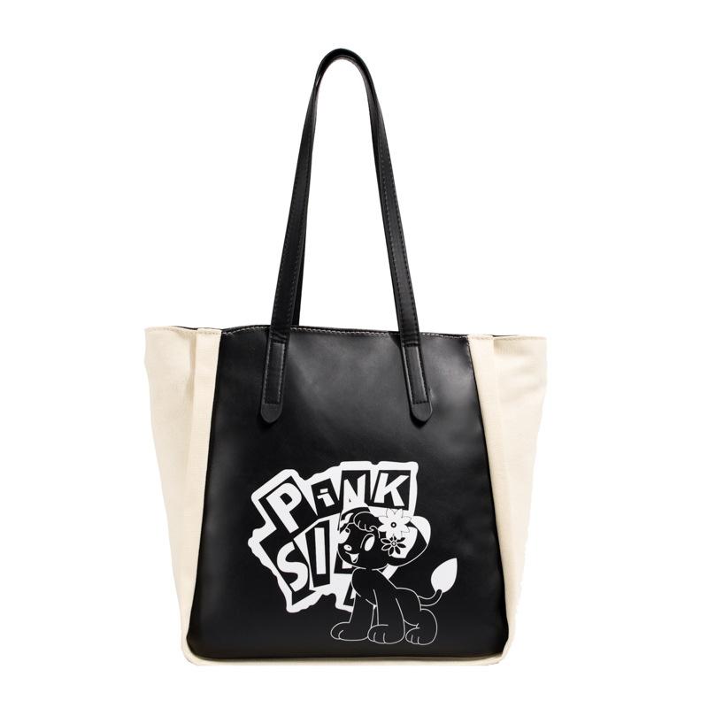 Холщовая сумка-тоут, женская сумка через плечо, большая вместительная студенческая сумка с героями мультфильмов