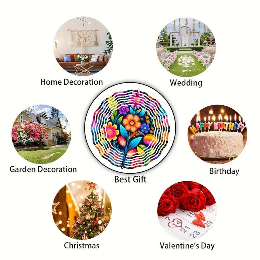 Creative Blooming Flowers Wind Spinner - 3D Stainless Steel Hanging Wind Catcher (25.4cm) - Kinetic