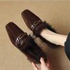 Autumn and Winter Mink Suede High-heeled Loafers Women's Velvet British Style Square Head Deep Mouth Single Shoes Thick Heel Fluffy Shoes Keep Warm