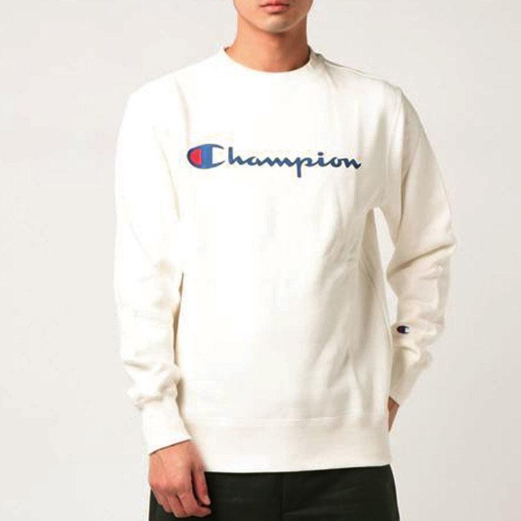 Champion Classic Print Base Layer Fleece Lined Crew Neck Pullover Sweatshirt Japan Version Unisex White C3-L023-020