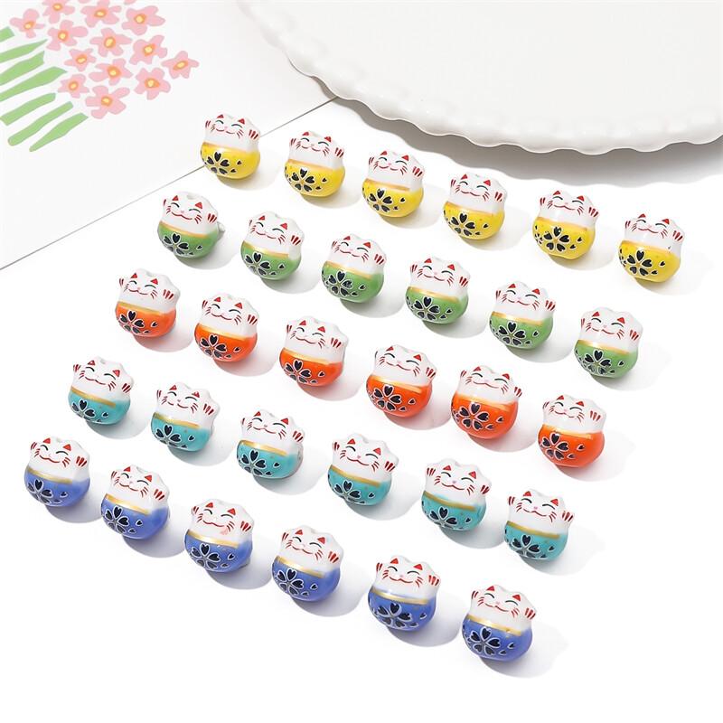 2 шт., расписанные вручную керамические кошки, милые счастливые кошки, подвески, свободные бусины-разделители для браслета, ожерелья, ювелирных изделий, аксессуаров