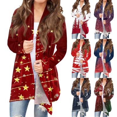 Женская модная повседневная куртка-кардиган средней длины с принтом, пальто