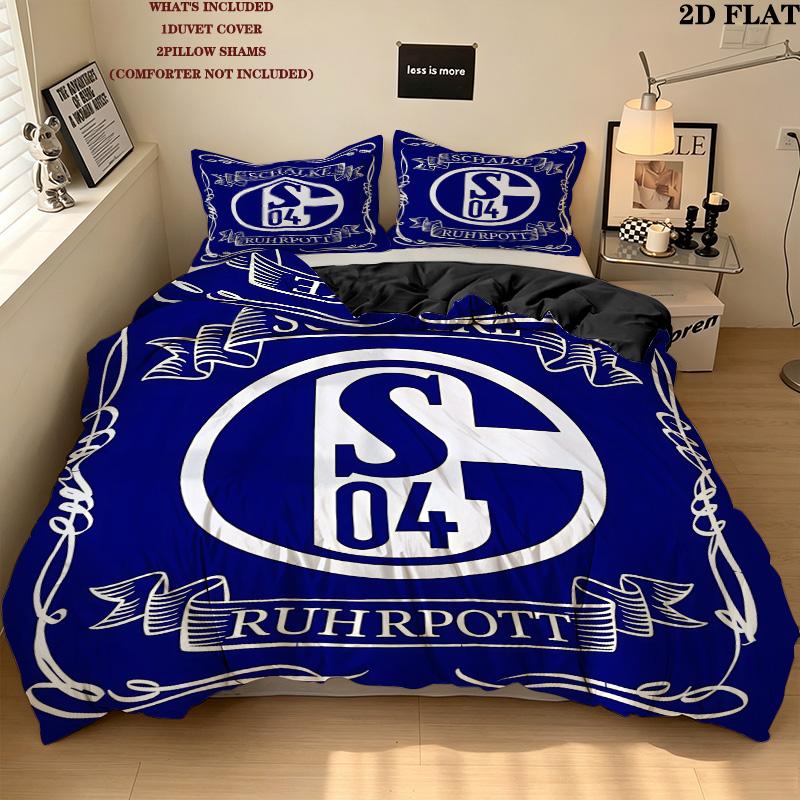 Fc Schalke Pattern Bedding Quilt Set Quilt Cover Pillowcase Home Birthday Gift(1 * duvet cover + 2 * pillowcase, without core)