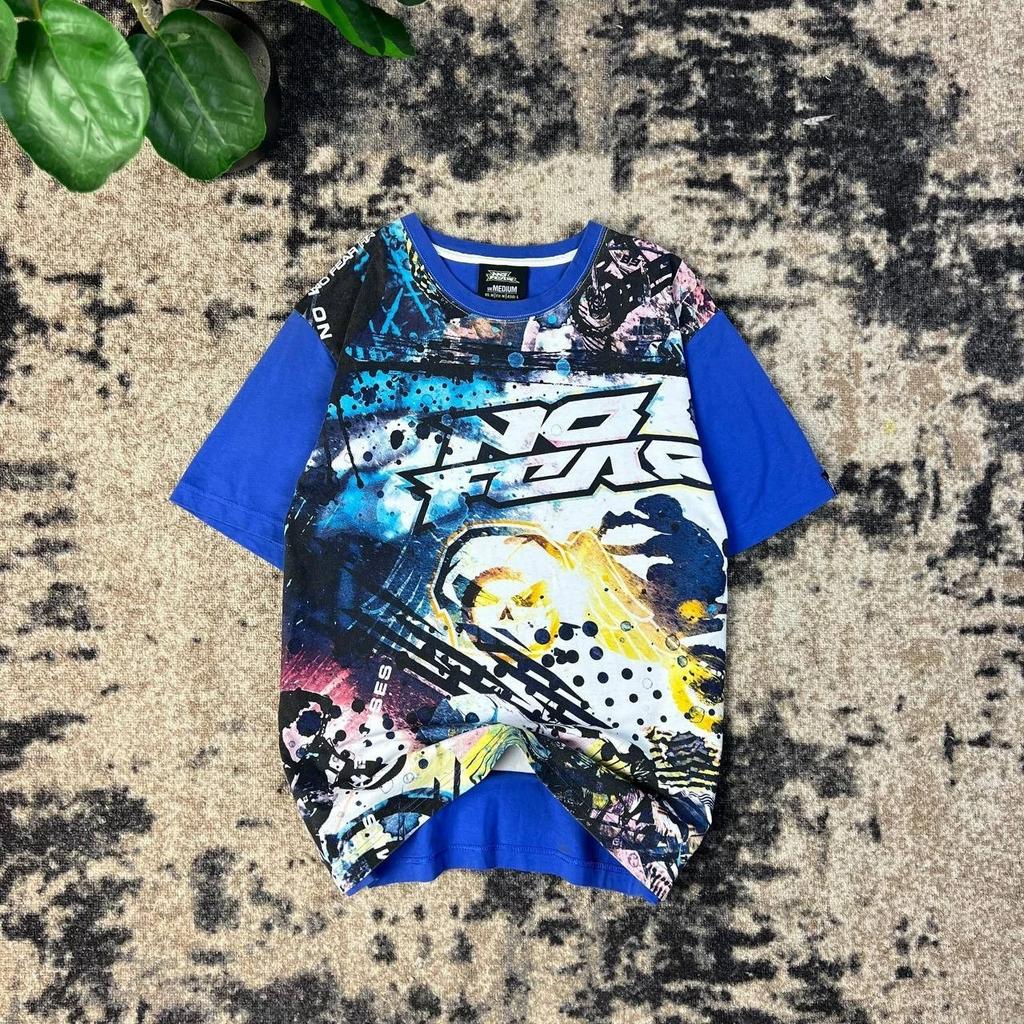 No Fear Vintage Allover Print Mens Kids T Shirt Y2K Motocross Graphic Tee 1TS7