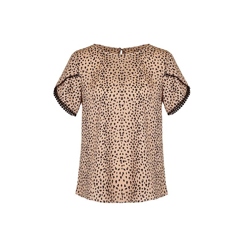 Women's Summer Design Sense Short Sleeve Leopard Pattern Shirt Blouses Loose Chic Tops