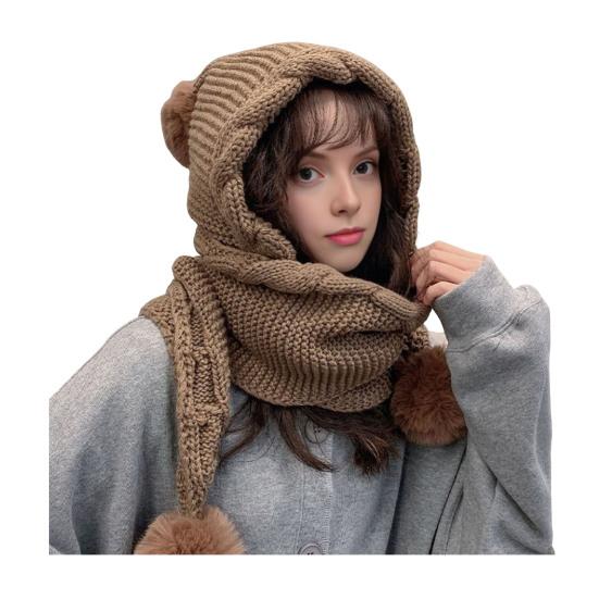 Комплект шапка и шарф 2 в 1 Зимний вязаный шарф с капюшоном Мягкий теплый вязаный крючком